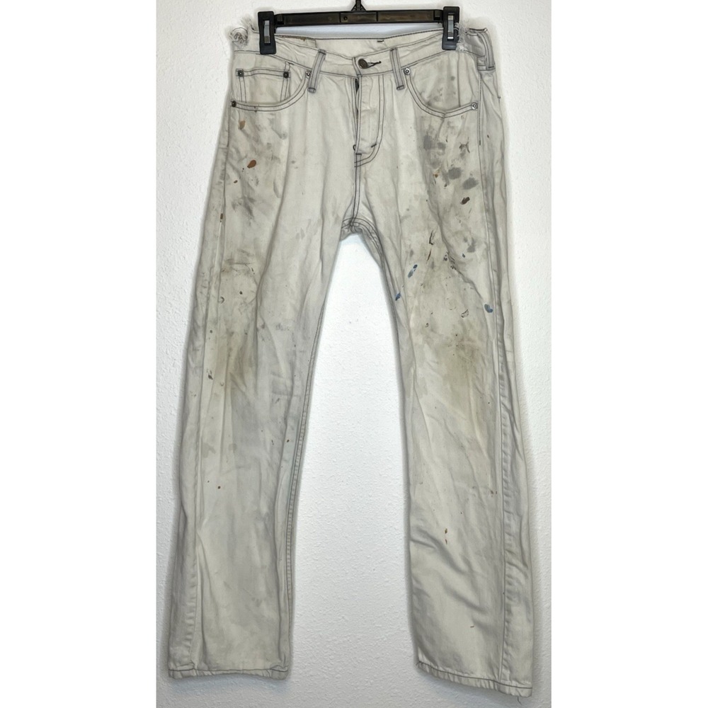 Levi's Mens Jeans Thrashed Distressed Paint Splatter Streetwear 32 x 32 White